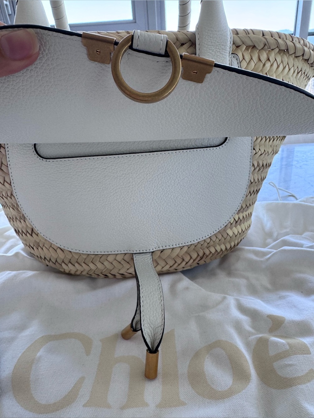 New Chloé Marcie Medium Raffia and Leather Basket Tote Bag - Picture 7 of 8